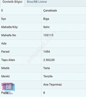 Dıalog İdealden Çanakkale Bigada Satılık Müstakil Tarla