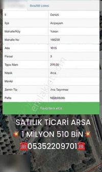 Denizli Acıpayamda Satılık Ticari Arsa