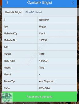 Ürgüp Cemil Köyümde 4564 M2 Lik Arazi Üzerinde Bağ Evi Ve Tarla