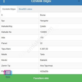 Dialog Skala'dan Yenişehir Çelebi Köyü'nde Satılık Tarla