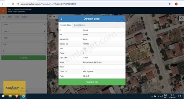 Konsey'den Çumrada Baraj Mah. 721 M2 İmarlı Arsa