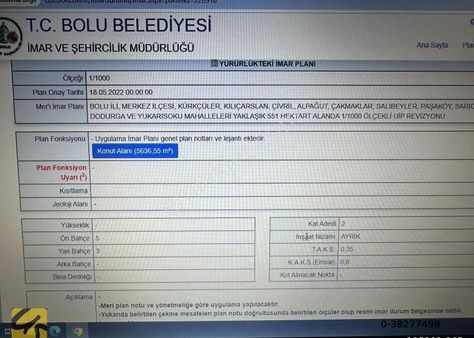 Bolu Merkez Salıbeylerde 2 Kat İmarlı 717 Metrekare Satılık Arsa