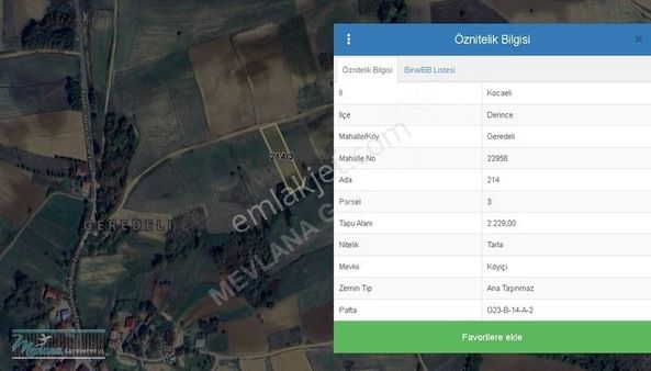 Derince Geredeli De Uygun Fiyata 2.229 M2 Yatırımlık Arazi