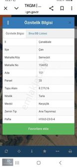 Çanakkale Çan Da Satılık 8.279.16 M2 Çok Uygun Tarla