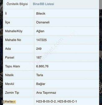 Fırsat Zamanı Bilecik Osmaneli Ağlan Köyünde 6800m2 Tarla