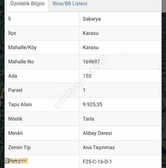 Sakarya Karasu Karasu Mahallesinde 9900m2 Tarla