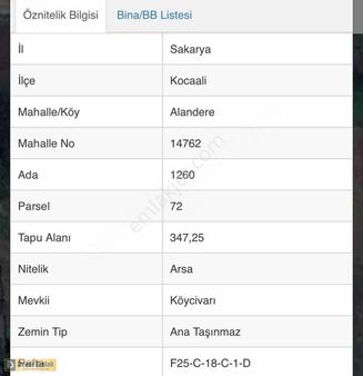 Sakarya Kocaali Alandere Mahallesi 347m2 Arsa