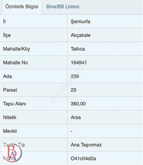 Tatlıcada 20 Metre Yolda Yatırımlık Parsel