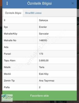 Erenler Sarıcalar Mahallesinde Satılık Yatırımlık Arazi