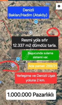Baklan Hadim (ataköy) Resmi Yola Sıfır Sulama Sistemi Olan 12.337 M2 Fırsat Tarla
