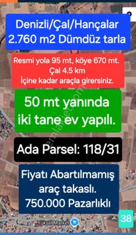 Erkuş'tan Çal Hançalar'da Köye 670 Mt 2760 M2 Fırsat Tarla