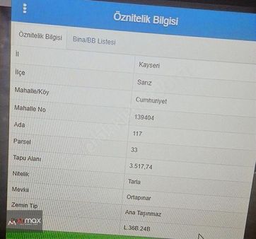 Almax Gayrimenkul'den Sarız Yeşilkent Kasabasında Satlık Tarla