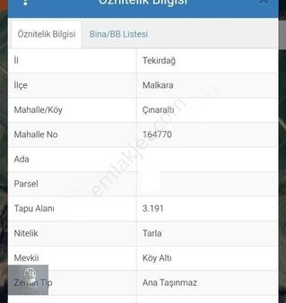 Malkara Çınaraltı'da 3.2 Dönüm Müstakil Tapu Tarla