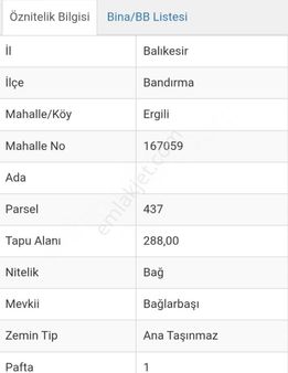 Bandırma Ergili Köyü Satılık Bahçe