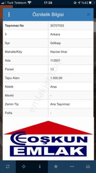 Coşkun Emlak'tan Gölbaşı Hacılar'da 1500 M2 İmarlı
