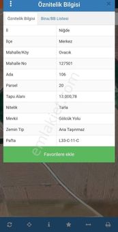 Niğde Merkez Ovacık Köyü Gölcük Yolu Mevkisinde Satılık Arazi