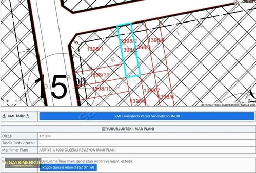 Arifiye Hanlıda Satılık 185 M² Sanayi Arsası