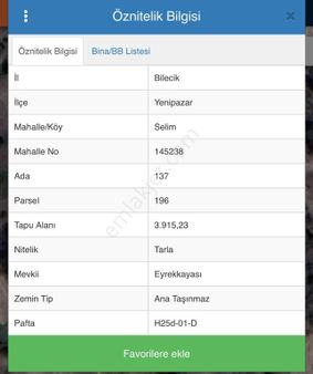 Bilecik Yeni Pazar Selin Mahallesi’nde 3.915 M² Yatırımlık Tarla!