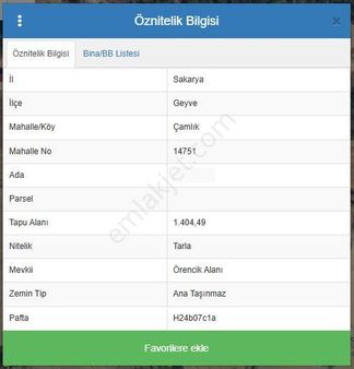 Sakarya Geyve Çamlık Satılık Tarla Fırsatı