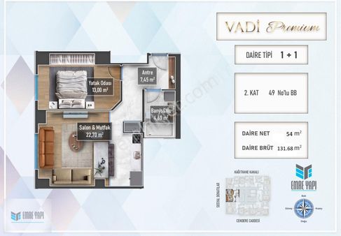 Vadi İstanbul 3 Dk Vadi Premium Projesi 1+1 Satılık Daire