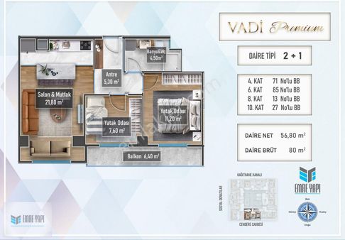 Vadi Premium Projesi 2+1 135m2 Balkonlu Satılık Daire