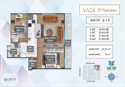 Vadi Premium Projesi 2+1 144m2 Balkonlu Satılık Daire