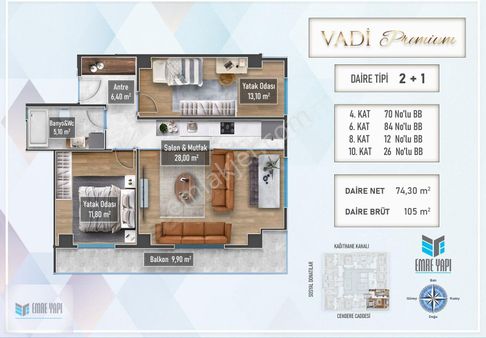 Vadi Premium Projesi 2+1 149m2 Balkonlu Satılık Daire