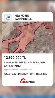 Nw Kayseri Develi Hüseyin'li Mh. Satılık Tarla