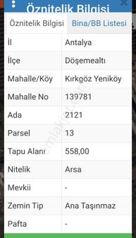 Döşemealtı Kırkgöz Yeniköy'de 558 M2 Satılık İmarlı Arsa
