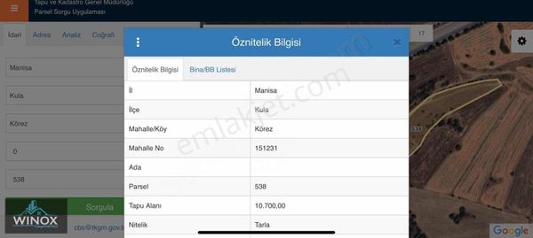 Winox Tan Kula Körez De Satılık Tarla