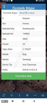 İncesu Derebağda Yola Cepheli Bağ