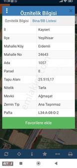 Yeşilhisar Erdemlide Konumu Şahane Tarla