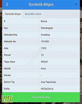 Fvr'den Osmangazi Ovaakça Mahallesinde 960 M² Konut İmarlı Arsa