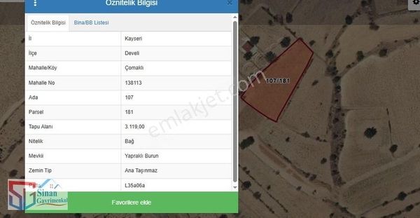 Develi Çomaklı Mh.3200 M2 Satılık Bağ