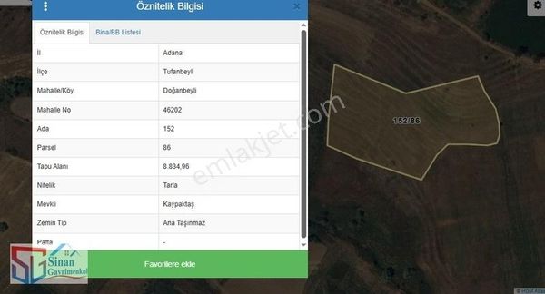 Tufanbeyli Doğanbeyli Mh Satılık 8835 M2 Tarla