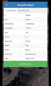 Ankara Sincan Temelli Bacı’da Tek Tapu 183 Metre Arsa Kelepir Acil Satılık