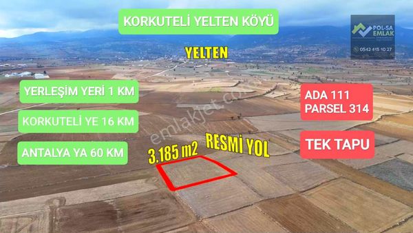 ✅korkuteli✅yelten Köyü✅satılık 3.185m2 Tarla✅resmi Yola 1 Tarla
