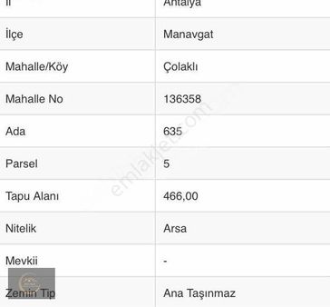 Antalya Manavgat Çolaklıda Satılık Arsa / Takas Var