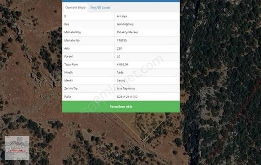 Tuana Emlak'tan Antalya Gündoğmuş Ortaköy'de 4.865m² Tarla
