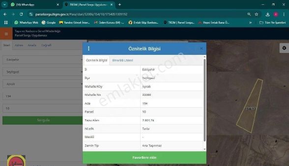 Seyitgazi Ayvalı Satılık 7800 M2 Tarla
