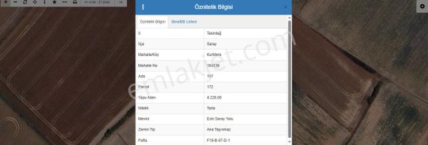 Tekirdağ Saray Kurtderede Satılık Tarla , 4,220 M2 Yola Cephe Müstakil