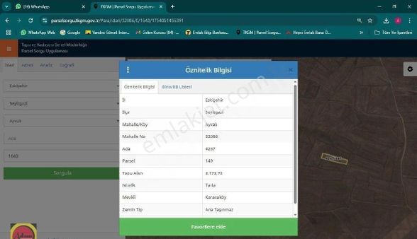 Seyitgazi Ayvalı Satılık 3.273 M2 Tarla