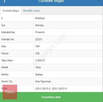 Kütahya Pınarcık 1.846m2 Tek Tapu Yatırımlık Satılık Tarla