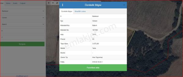 Balıkesir Gönen Bakırlıda Yatırım Değeri Yüksek Satılık Tek Tapu Tarla