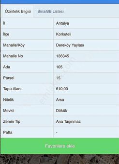 Korkuteli Dereköy Yaylası'nda Satılık Arsa
