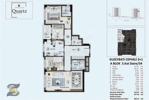 Huzzak Quartz Residances'de 3+1 Daire