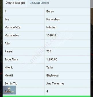 Karacabey Hürriyet Köyde Satılık Yatırımlık Tarla