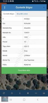 Korkuteli Alaaddin De Satılık 400mk İmarlı Arsa