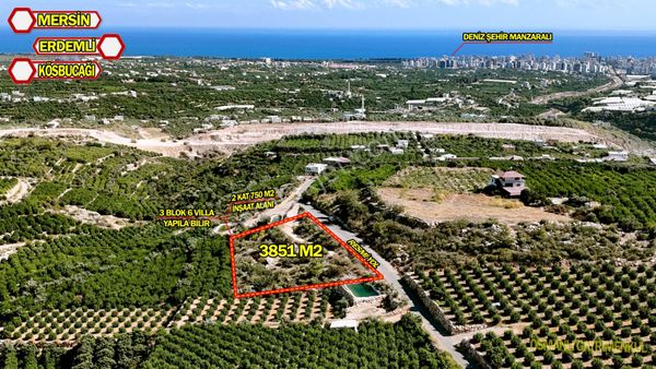 Mersin Erdemlide Deniz Manzaralı Villa Yapımına Uygun Parsel