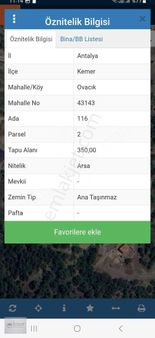 Antalya Kemer Ovacık'ta Villa İmarlı Satılık Arsa